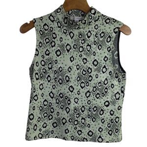 St. John Womens Mock-Neck Knit Sweater Snake Print Light Green Black Size S